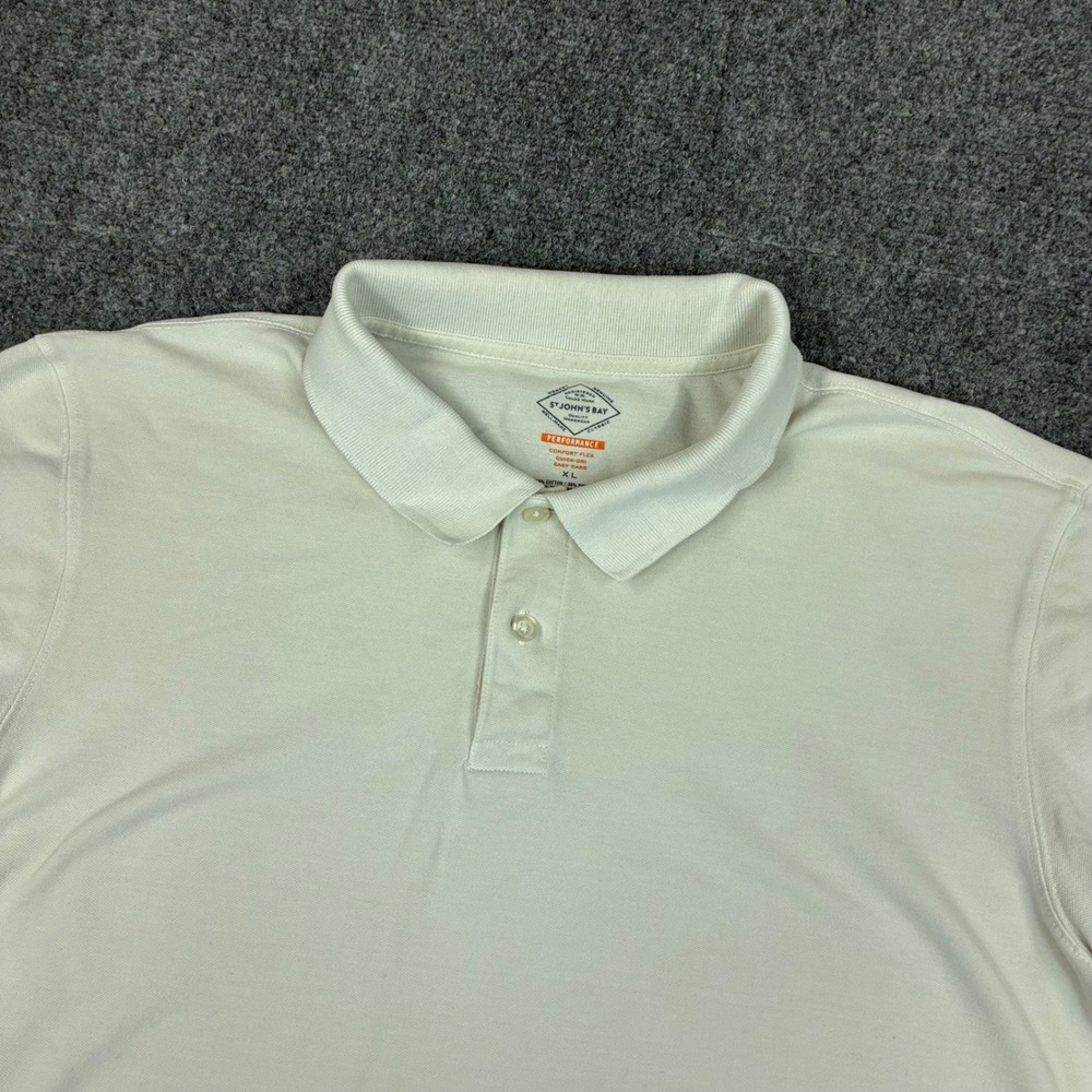 St. John's Bay Performance Polo Shirt Mens Size XL Cream Quick-Dri‎ Comfort Flex